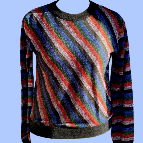 Anthropologie striped long sleeve rainbow and black top Large new NWT